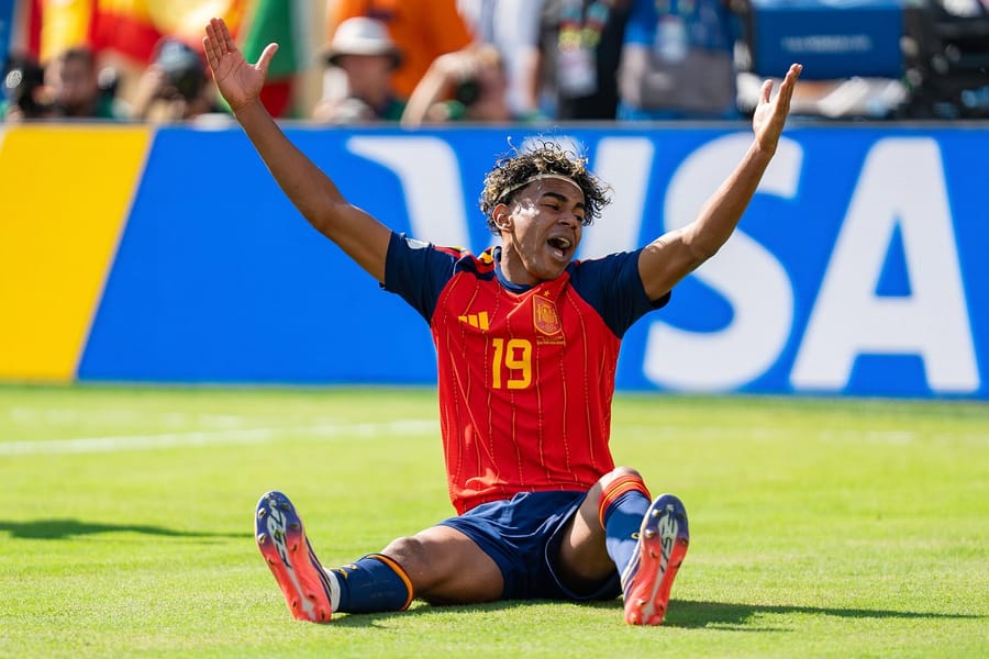 Lamine Yamal en un partit de la selecció espanyola el juliol del 2026; el extrem és un dels perseguidors de Raphinha en la carrera pel Pichichi.
