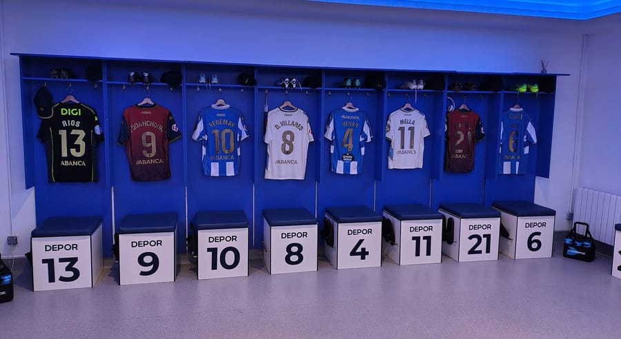 Deportivo La Coruña's dressing room at the Riazor stadium, pictured in May 2026