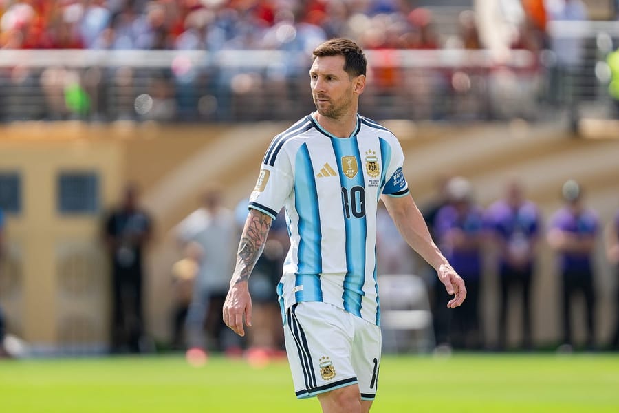 Lionel Messi in Argentina's shirt during the 2026 World Cup final against Spain at MetLife Stadium on 19 July 2026
